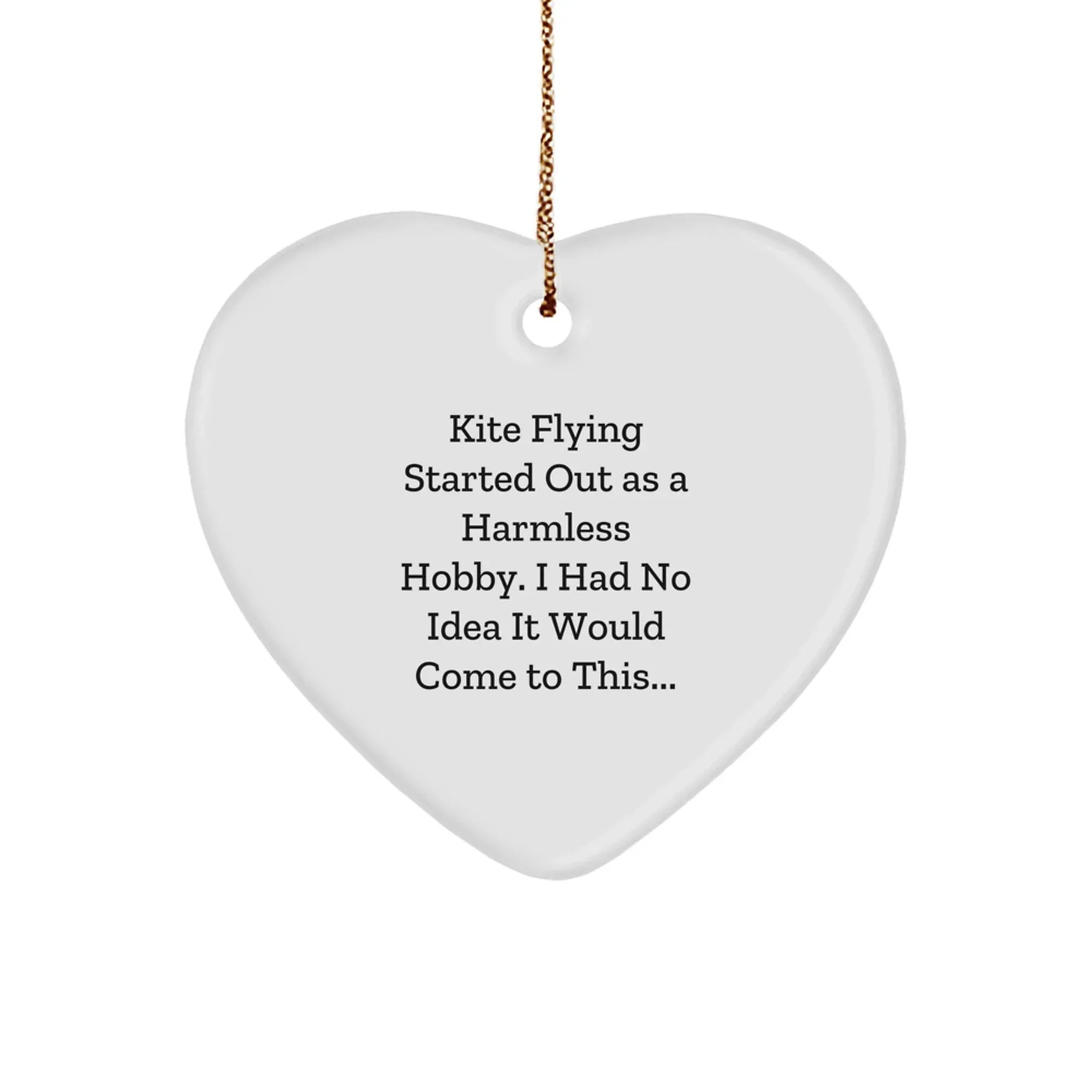 Unique Kite Flying Heart Ornament for Christmas, Funny Kite Flying Gift for Friends and Family, Heart Shaped MDF with Gold Cord