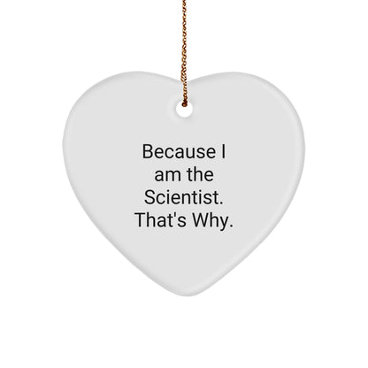 Scientist Gifts from Men for Christmas Unique Heart Ornaments, 'Because I Am The Scientist. That's Why.' - Funny Christmas Unique Gifts for Him