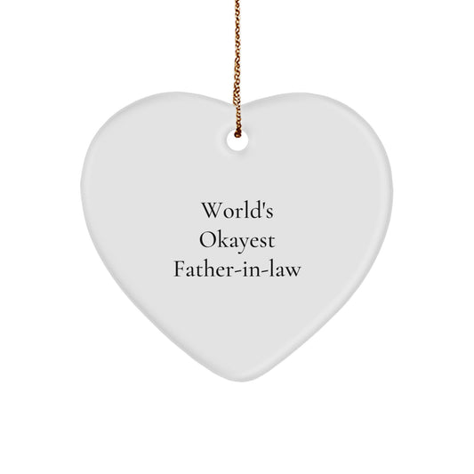 Funny Gifts from Family for Father-in-law Heart Ornament with World's Okayest Quote Christmas Unique Gifts - Image 1