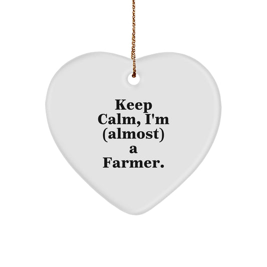 Funny Farmer Gifts from Family - Christmas Unique Heart Ornament - Keep Calm, I'm (almost) A Farmer. - Image 1