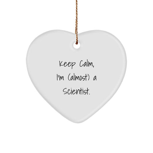 Funny Scientist Gifts for Men - Keep Calm I'm (almost) A Scientist. Heart Ornament, Christmas Unique Gifts from Family to Friends, Coworkers, and Scientist - Image 1