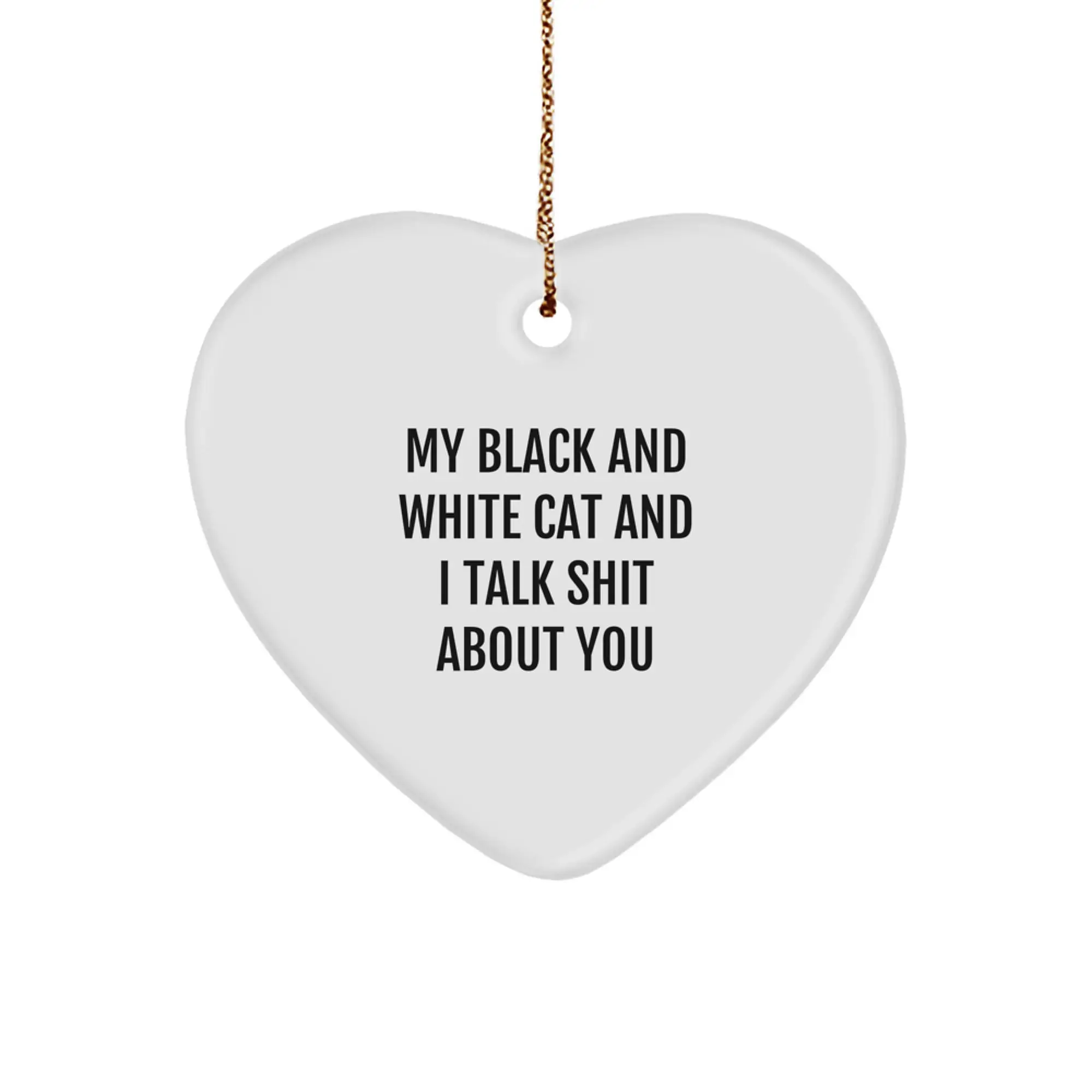 Black and White Cat Heart Ornament Funny Gift for Cat Lovers - Christmas Unique Decorations for Friends - Image 1