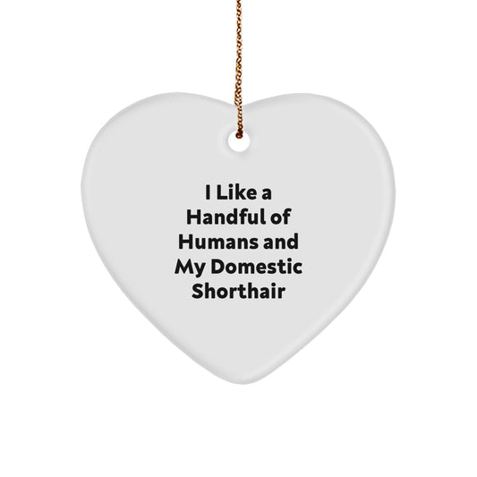 Domestic Shorthair Cat Heart Ornament Gifts from Men to Women for Christmas, Funny Quote I Like A Handful Of Humans And My Domestic Shorthair Cat Heart Decoration - Image 1