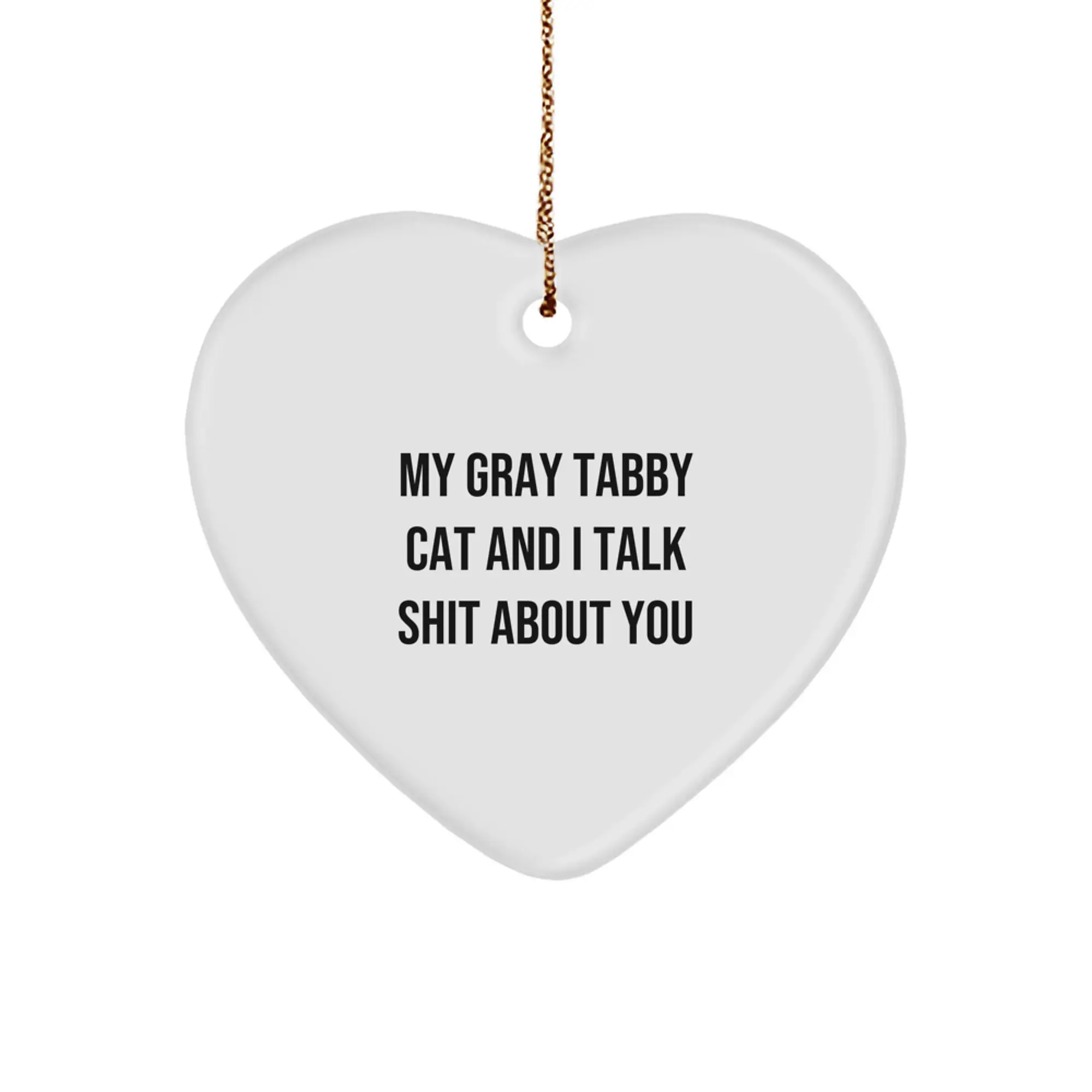 Christmas Gift for Her Gray Tabby Cat Heart Ornament Present - Image 1