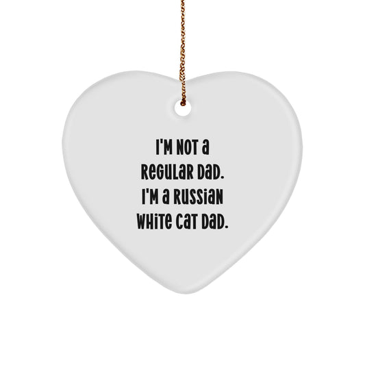Funny Russian White Cat Dad Gifts for Christmas - Heart Ornament Gifts from Men to Family - Image 1
