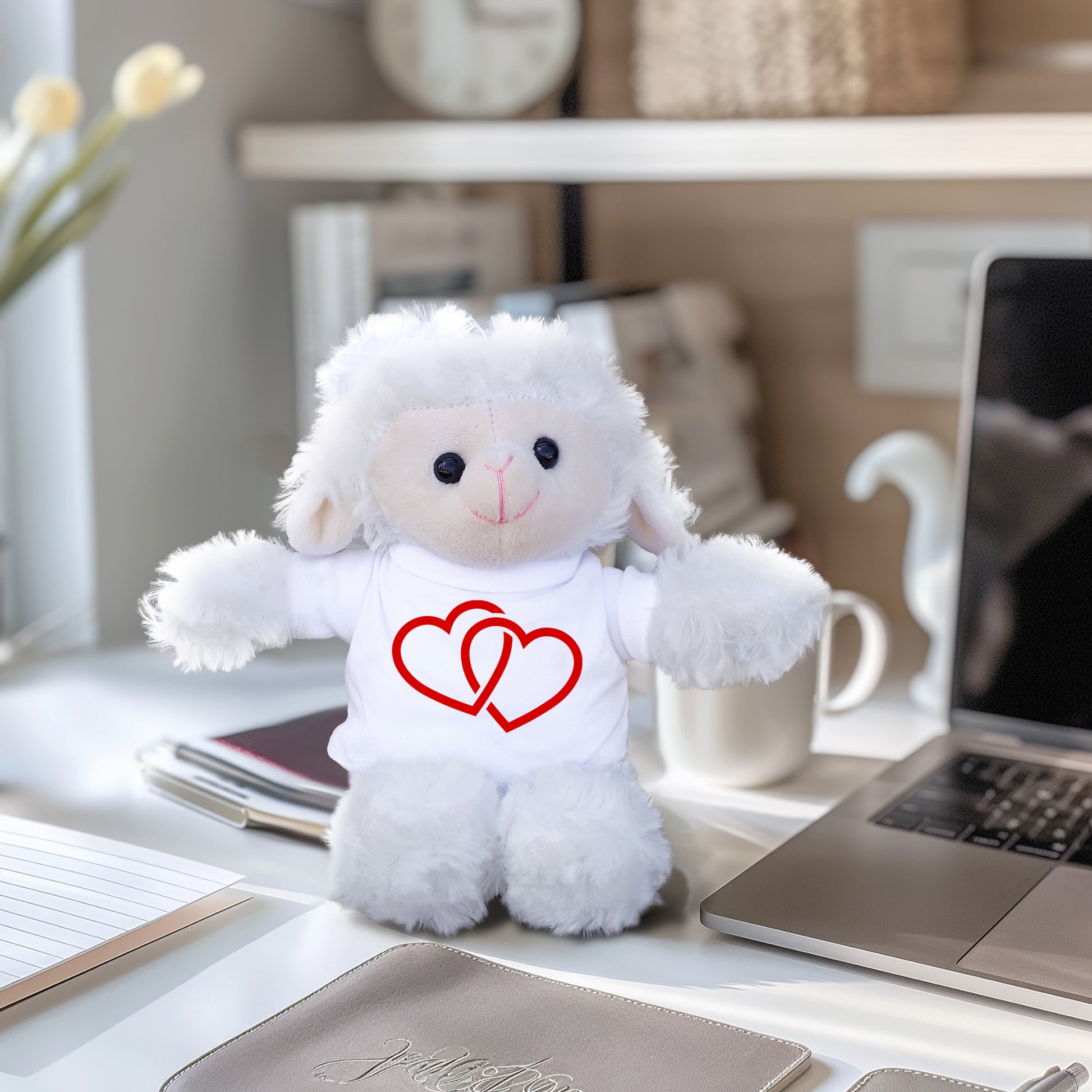 Two Hearts Beat as One - Plush Lamb, Panda, or Teddy Bear with Tee Shirt - Mallard Moon Gift Shop