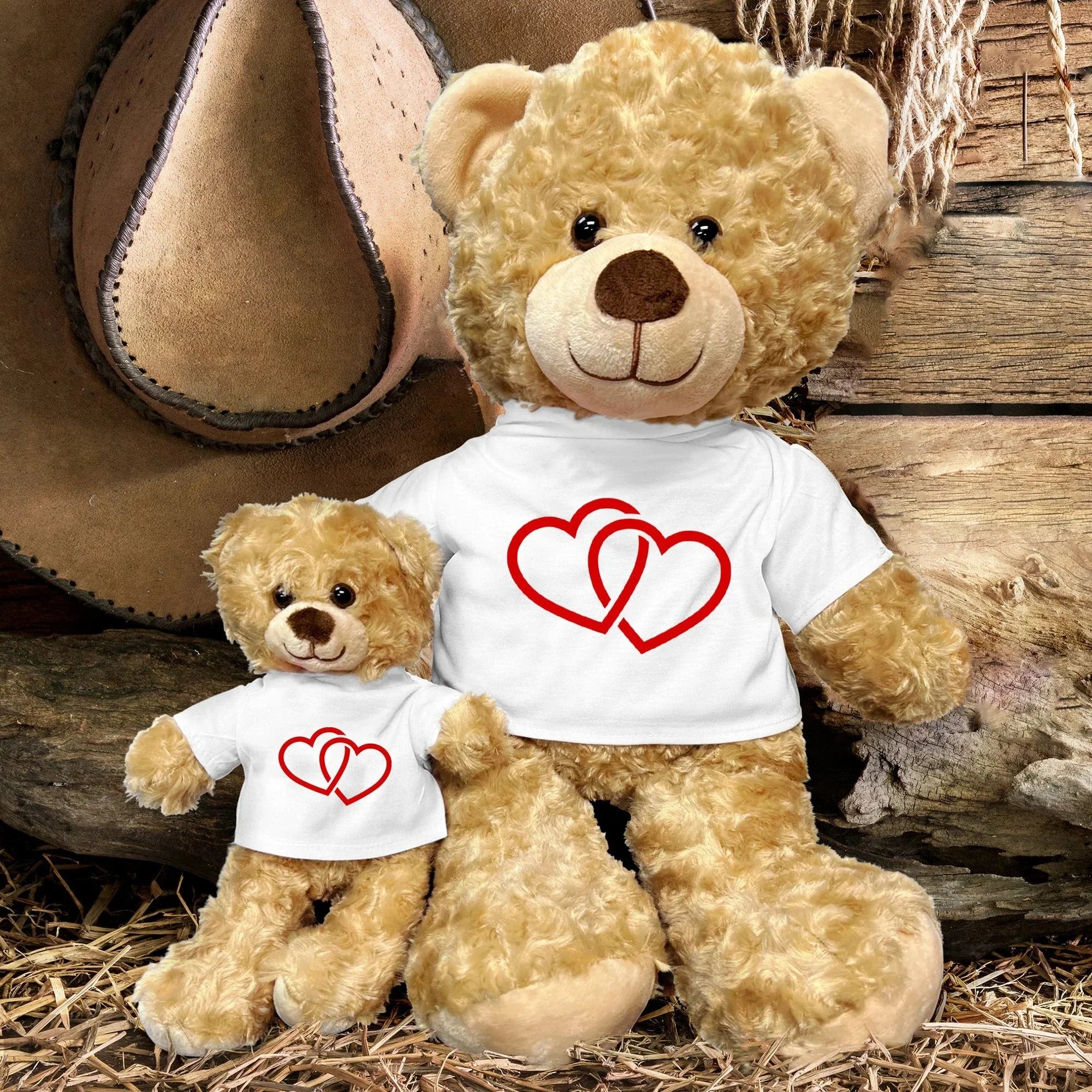 Two Hearts Beat as One - Plush Lamb, Panda, or Teddy Bear with Tee Shirt