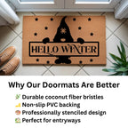 Hello Winter Gnome Doormat – Festive Coir Welcome Mat | Cute Scandinavian Holiday Porch Décor | Rustic Winter Entryway Rug