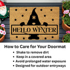 Hello Winter Gnome Doormat – Festive Coir Welcome Mat | Cute Scandinavian Holiday Porch Décor | Rustic Winter Entryway Rug