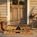 Hello Winter Gnome Doormat – Festive Coir Welcome Mat | Cute Scandinavian Holiday Porch Décor | Rustic Winter Entryway Rug