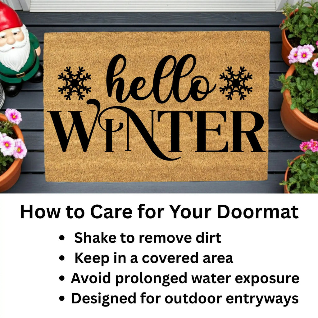 Hello Winter Coir Doormat – Snowflake Welcome Mat | Cozy Farmhouse Front Porch Décor | Rustic Holiday Entryway Rug