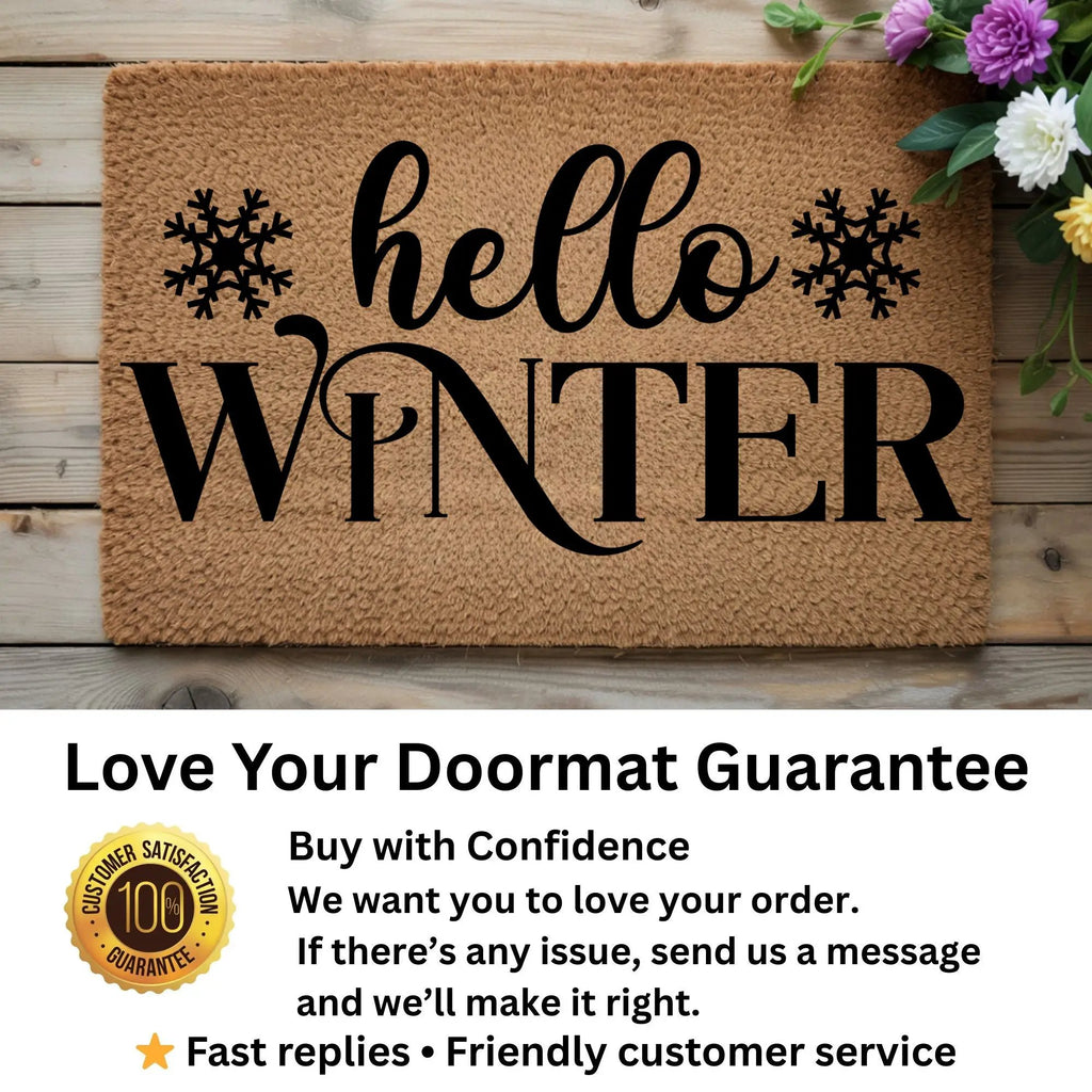 Hello Winter Coir Doormat – Snowflake Welcome Mat | Cozy Farmhouse Front Porch Décor | Rustic Holiday Entryway Rug