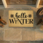 Hello Winter Coir Doormat – Snowflake Welcome Mat | Cozy Farmhouse Front Porch Décor | Rustic Holiday Entryway Rug
