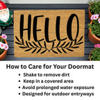 Hello Coir Doormat with Leaf Design – Simple Welcome Mat | Modern Farmhouse Front Porch Decor | Everyday Entryway Rug