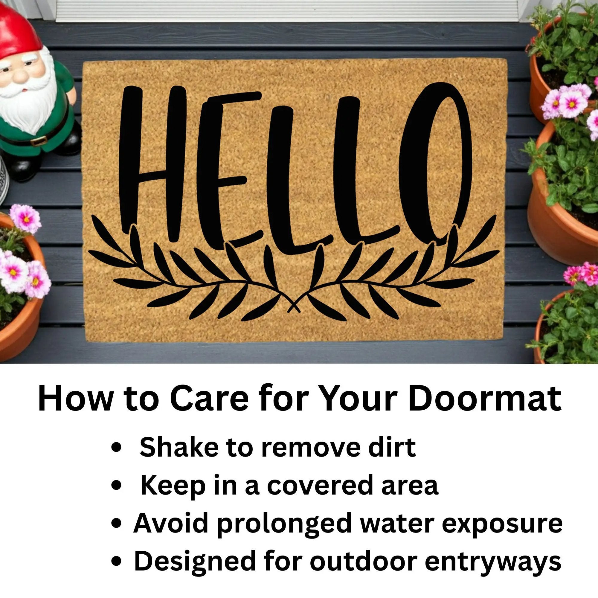 Hello Coir Doormat with Leaf Design – Simple Welcome Mat | Modern Farmhouse Front Porch Decor | Everyday Entryway Rug