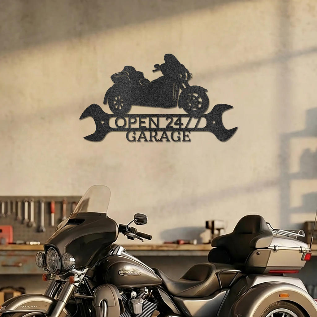 Personalized Trike Motorcycle Metal Wall Art Sign – Custom 2 Line Biker Garage Sign – Trike Rider Gift – Man Cave Decor – Steel Wall Art