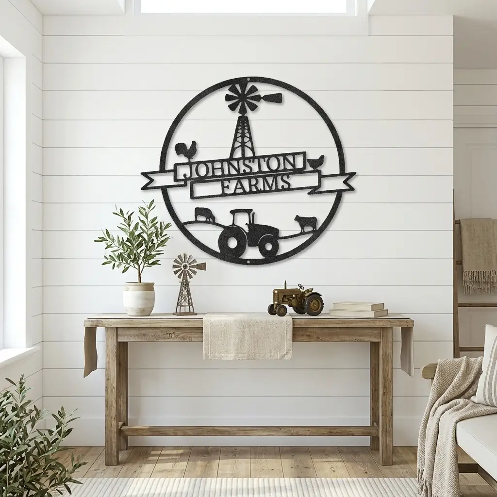Farm Banner Custom Monogram Metal Sign Wall Art