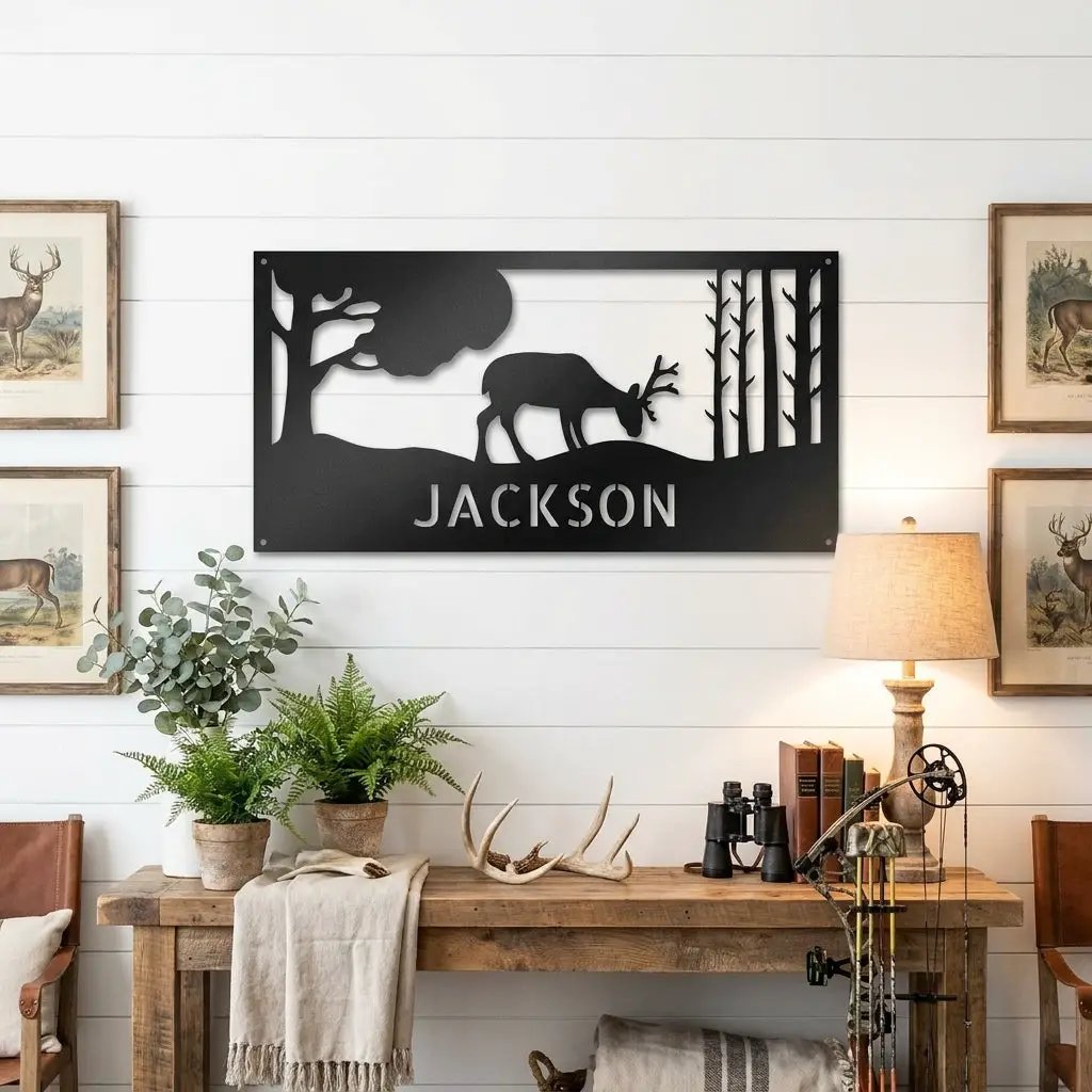Personalized Deer Metal Sign, Hunting Wall Art, Custom Deer Name Sign, Rustic Cabin Decor