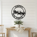 Personalized Santa Sleigh & Reindeer Metal Wall Art – Custom Family Name Christmas Sign – Handmade Steel Décor (5 Sizes, 5 Colors)