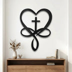 Love Infinity Cross Metal Wall Art – Christian Faith Decor, Heart Cross Sign, Religious Home Decor, Laser Cut Steel Wall Hanging, Gift for Christian Family