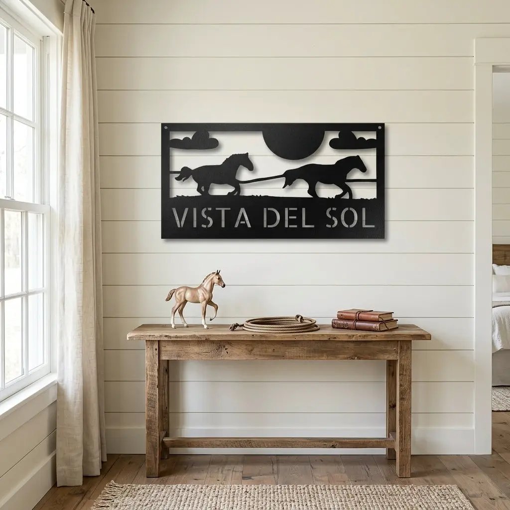 Racing Horses Monogram Personalized Indoor Outdoor Steel Wall Sign Art