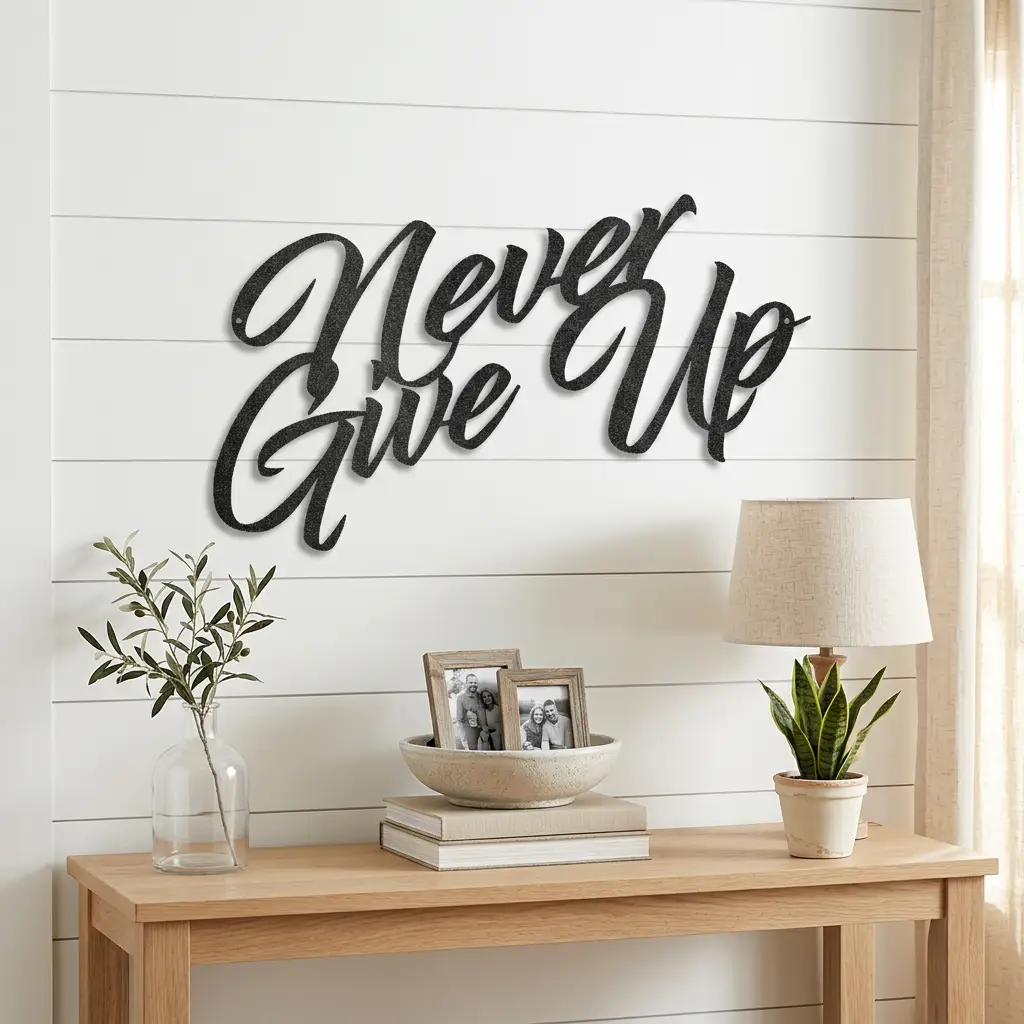 Never Give Up Metal Wall Art | Inspirational Motivational Quote Sign | Modern Steel Wall Decor | Made in USA