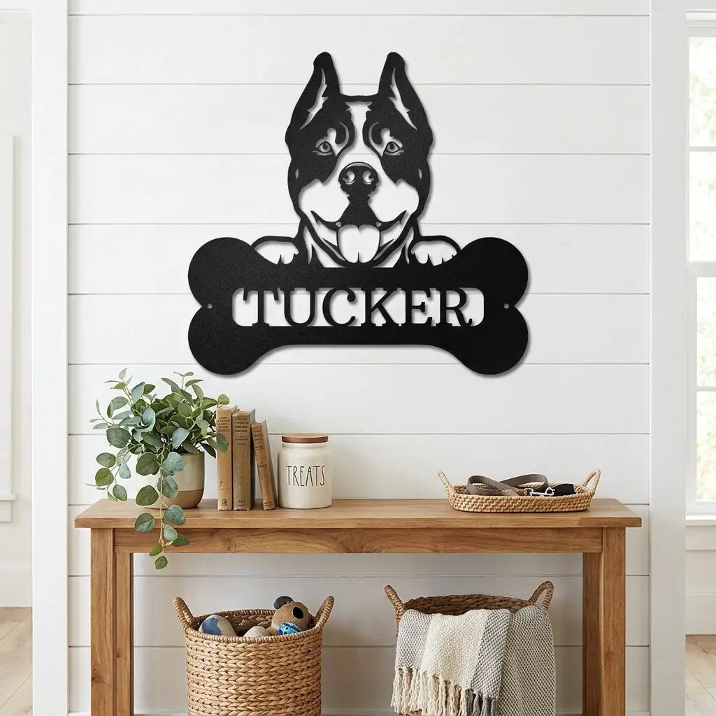 Pit Bull Dog Custom Name Metal Art Wall Sign