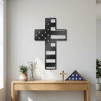 American Flag Cross Metal Wall Art – Patriotic Christian Cross Decor – USA Flag Faith Steel Sign – Veteran Tribute Wall Decor