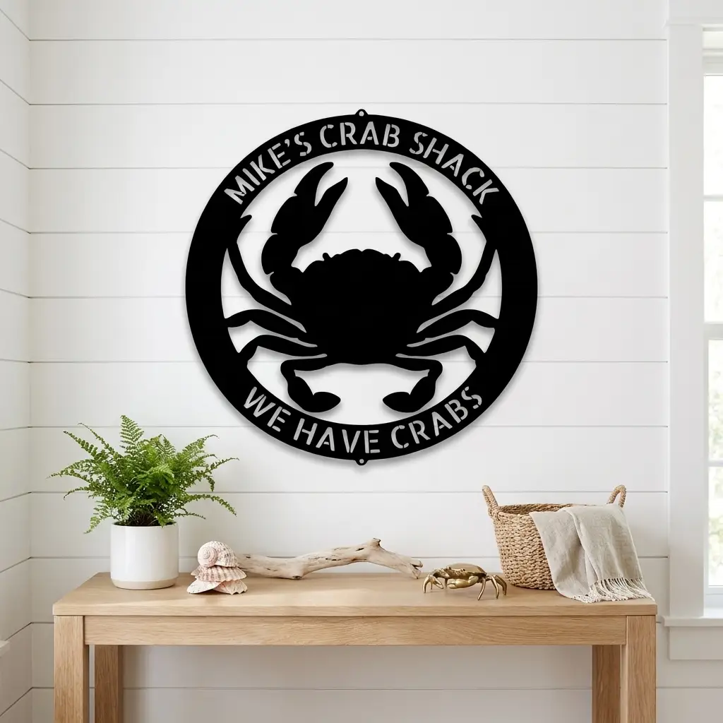 Personalized Crab Metal Wall Art | Custom Crab Shack Sign | Coastal Beach House Decor | Funny Seafood Metal Sign | Custom Outdoor Metal Wall Decor | Made in USA