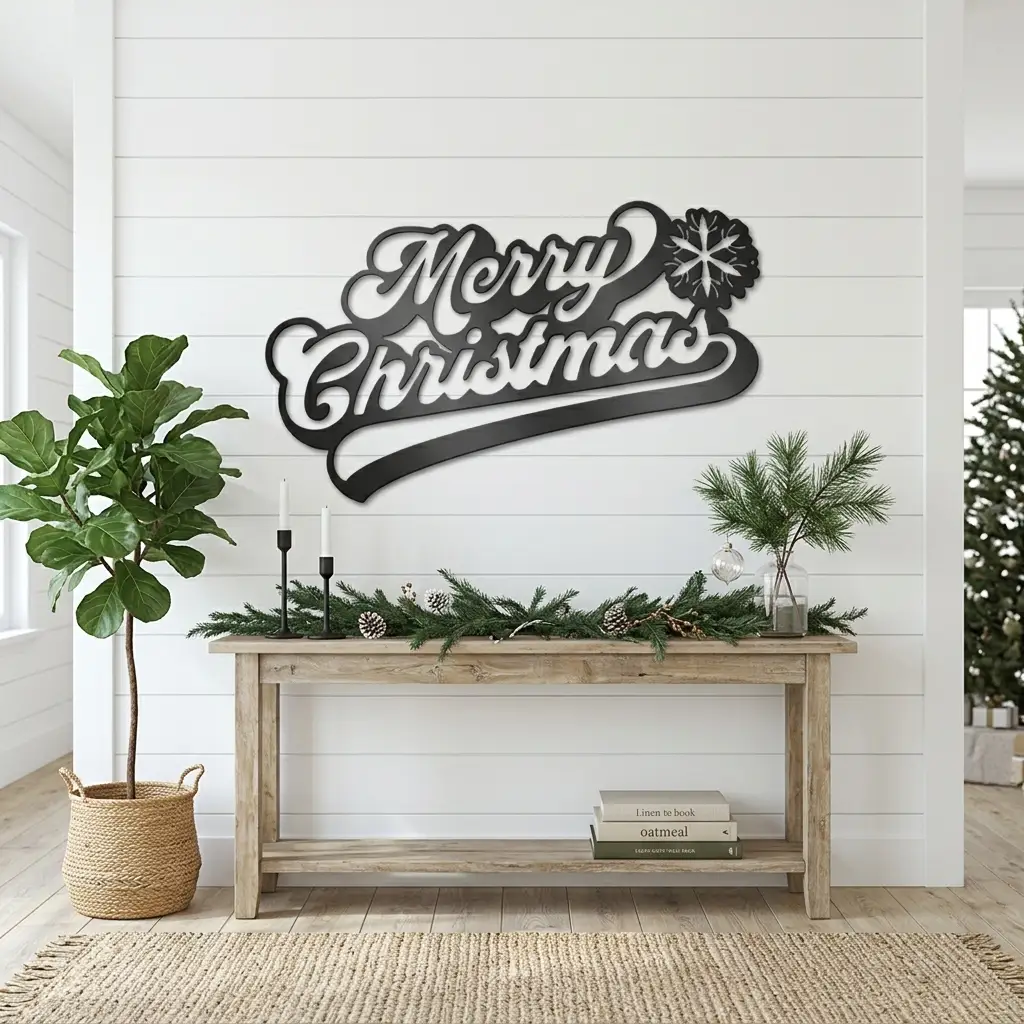 Classic "Merry Christmas" Metal Wall Sign - Bring Holiday Cheer to Any Room