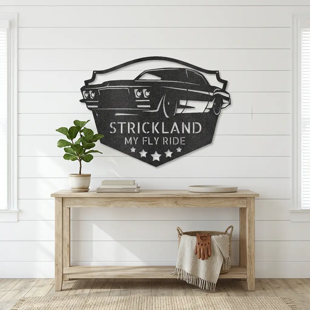 Personalized Muscle Car Metal Wall Art Sign – Custom Garage Name Sign – Classic Car Steel Decor – Man Cave Garage Wall Art Gift