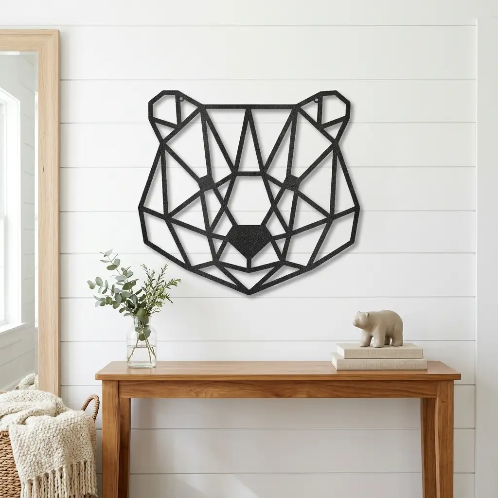 Bear Metal Art Wall Sign Geometric Head Home Office School Decor