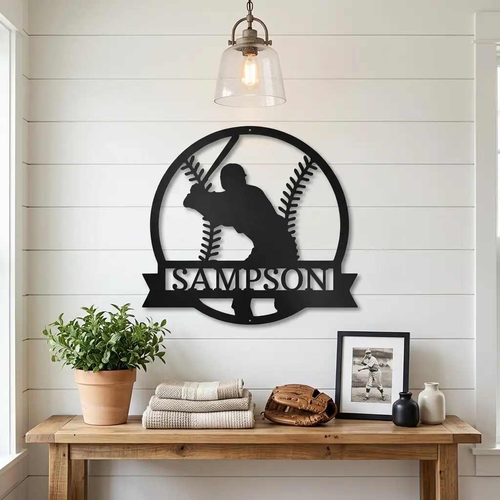 Baseball Player Custom Name Metal Art Wall Sign