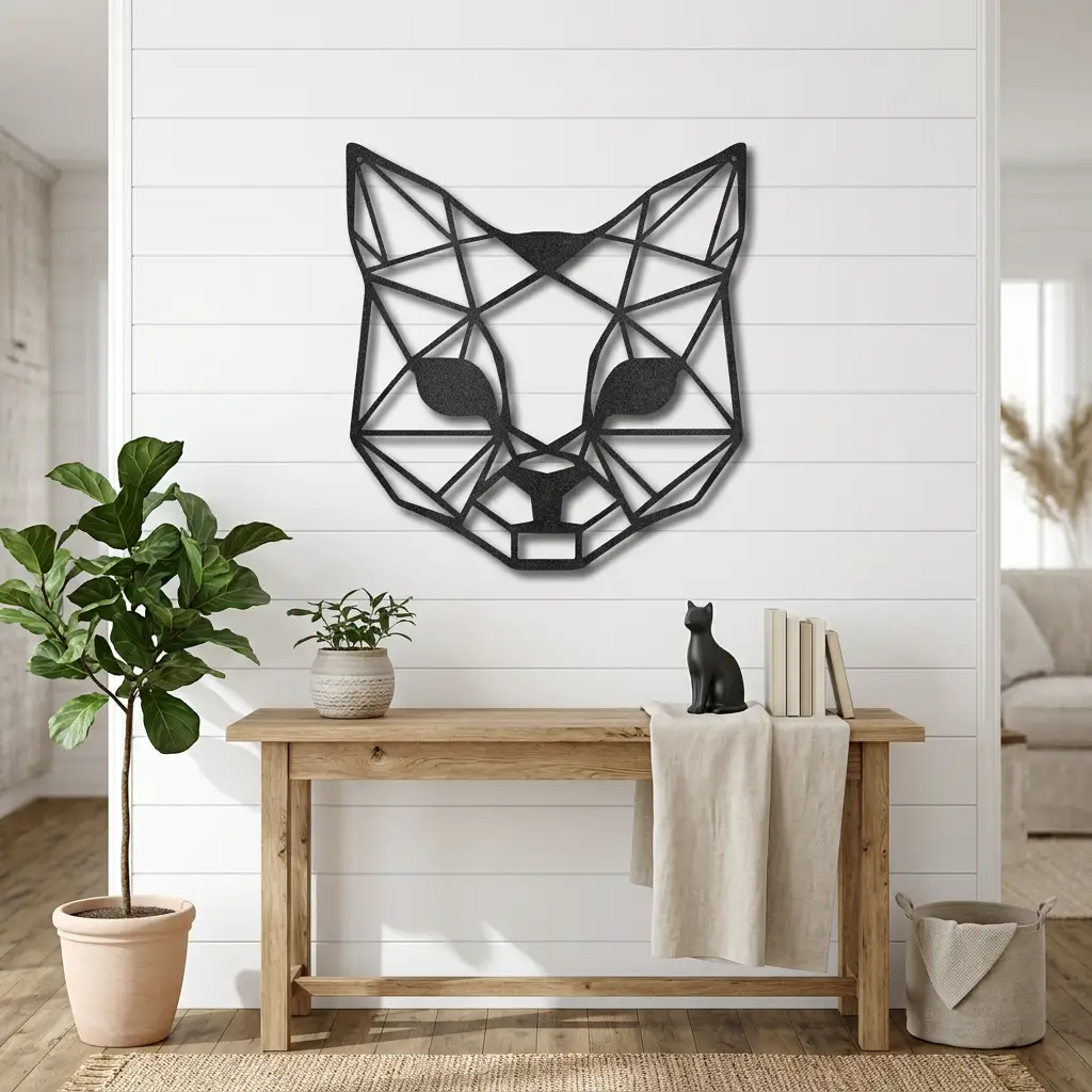 Geometric Cat Metal Wall Art | Modern Cat Wall Decor | Minimalist Feline Metal Art | Cat Lover Gift | Pet Memorial Decor | Living Room, Nursery & Office Wall Hanging | Made in USA