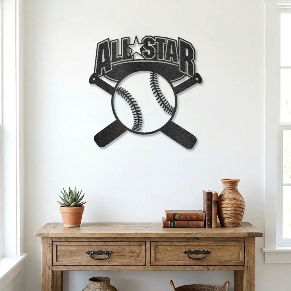 Baseball All Star Metal Wall Art Personalized Sports Sign Custom Name Baseball Decor Crossed Bats Sign Player Gift Room Decor