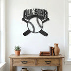 Baseball All Star Metal Wall Art Personalized Sports Sign Custom Name Baseball Decor Crossed Bats Sign Player Gift Room Decor