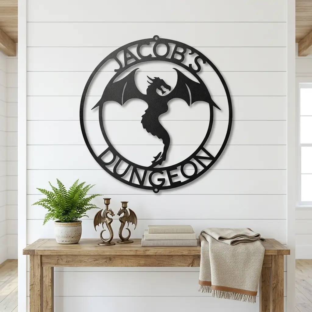 Personalized Dragon Metal Wall Art | Custom Fantasy Dragon Sign | Medieval Dragon Steel Wall Decor | Custom Name & Phrase | Made in USA
