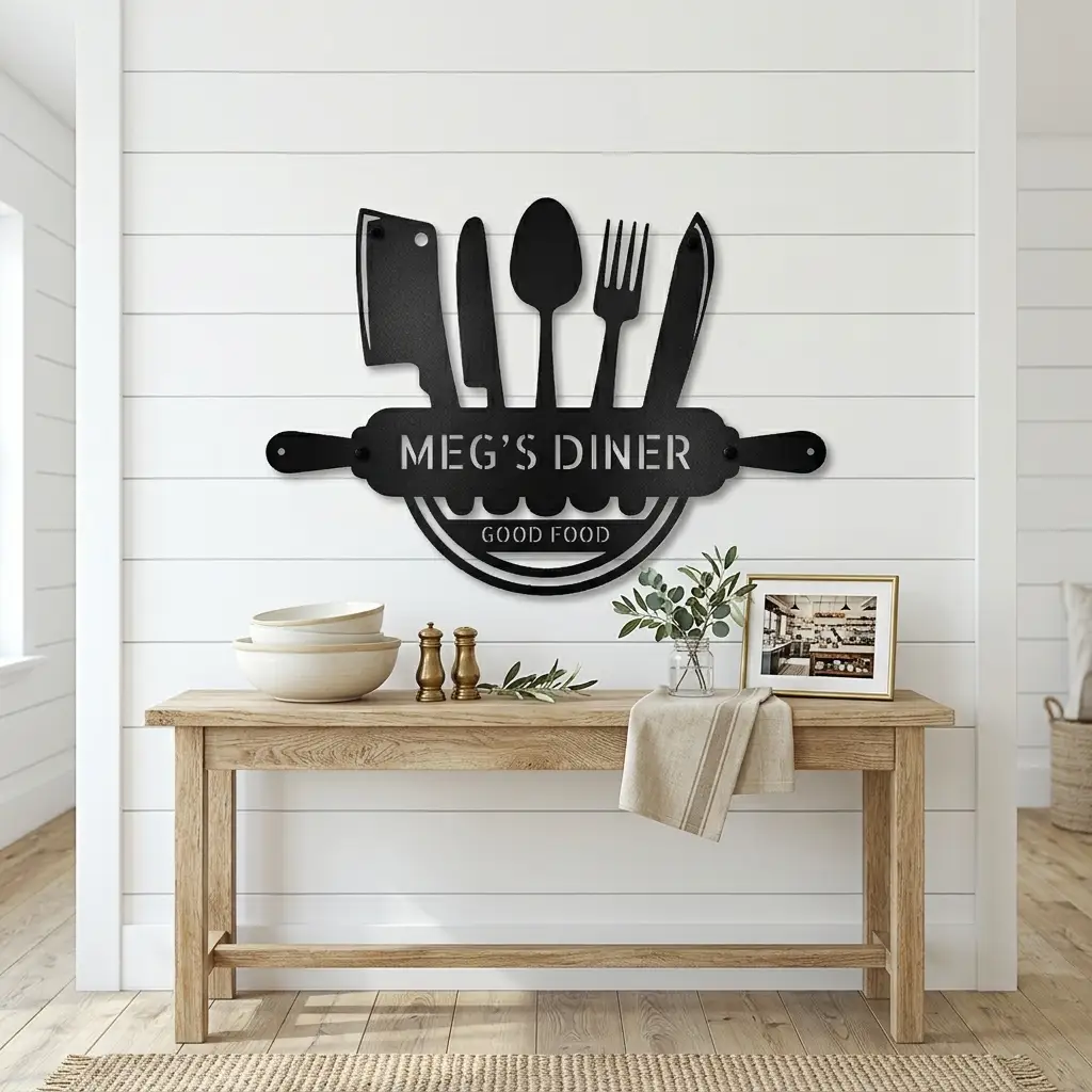 Personalized Kitchen Metal Wall Art – Custom Family Kitchen Sign – Cooking Decor – Chef Utensil Sign - Dining Room Gift - Made in USA