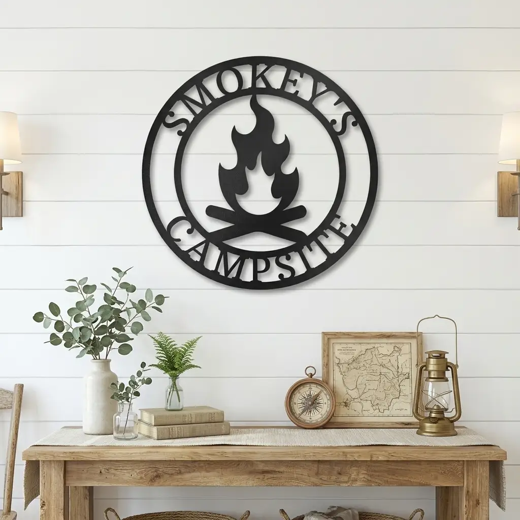 Campfire Custom Monogram Indoor Outdoor Steel Wall Sign Metal Art Home Décor