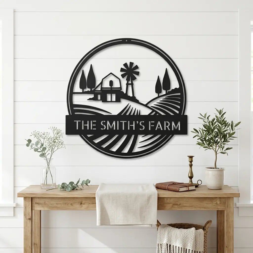Farm with Windmill Personalized Metal Wall Art | Custom Farm Name Sign | Rustic Farmhouse Metal Decor | Barn & Ranch Wall Art | Country Home Gift | Made in USA