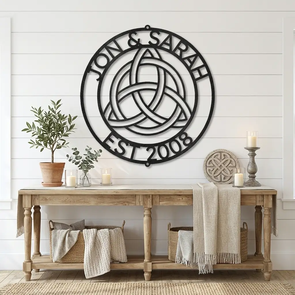 Personalized Celtic Knot Metal Wall Art | Custom Wedding Name Sign | Celtic Trinity Knot Steel Wall Decor | Anniversary Gift | Made in USA