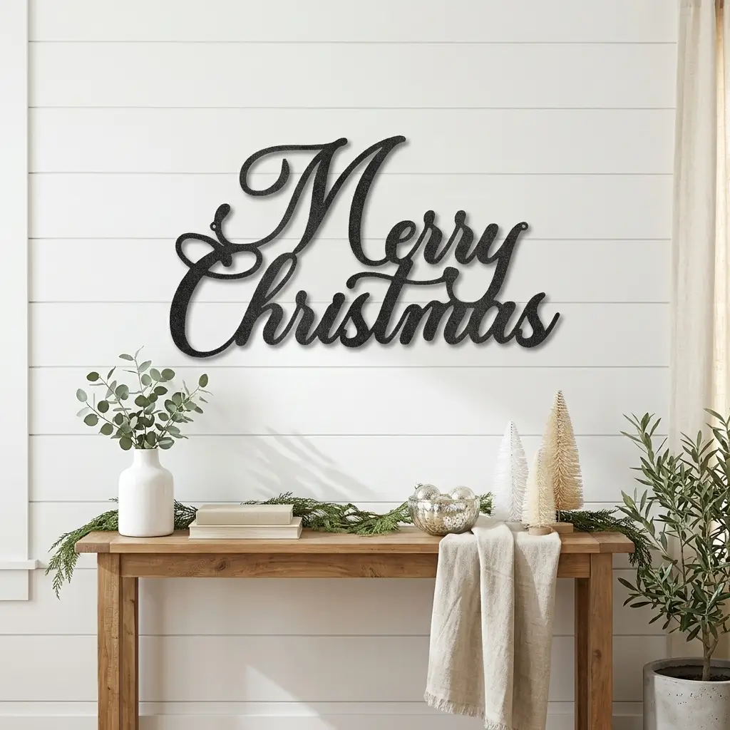 Merry Christmas Script Lettering Metal Wall Sign