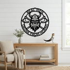 Personalized Viking Metal Wall Art | Custom Norse Warrior Sign | Viking Helmet & Battle Axes Steel Wall Decor | Custom Family Name Sign | Made in USA