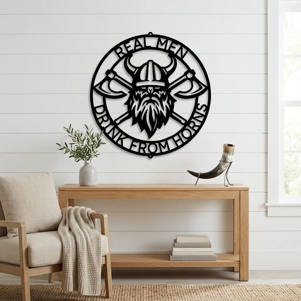 Personalized Viking Metal Wall Art | Custom Norse Warrior Sign | Viking Helmet & Battle Axes Steel Wall Decor | Custom Family Name Sign | Made in USA