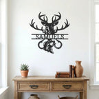 Outdoorsman Custom Metal Wall Art Deer Hunting and Bass Fishing Sign Custom Name Rustic Cabin Decor Hunter Fisherman Gift