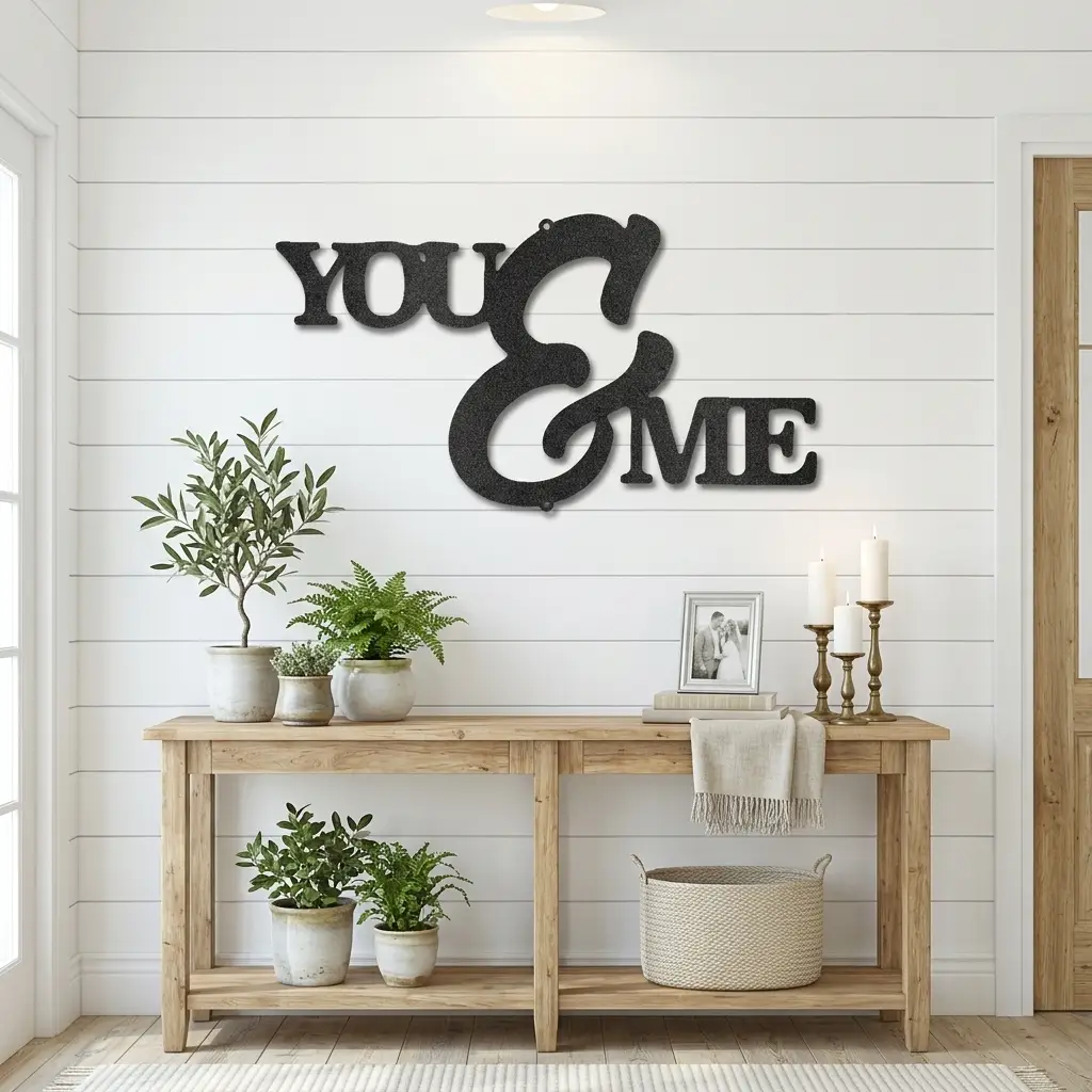 You and Me Script Indoor Outdoor Steel Wall Sign