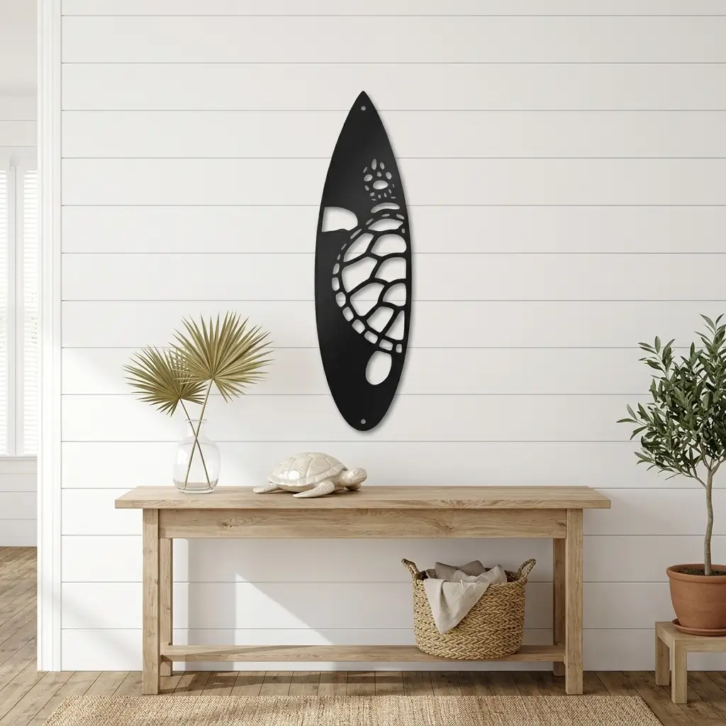 Surfboard Sea Turtle Indoor Outdoor Steel Wall Sign