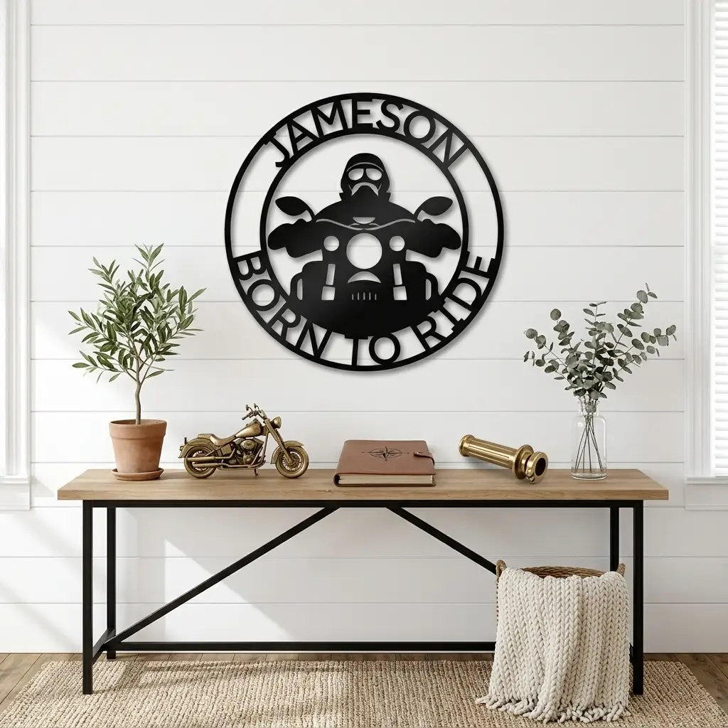 Motorcycle Rider Personalized Metal Wall Art, Custom Name Biker Sign, Born to Ride Motorcycle Decor, Garage Man Cave Wall Sign, Motorcycle Gift for Men, Dad, Husband or Rider