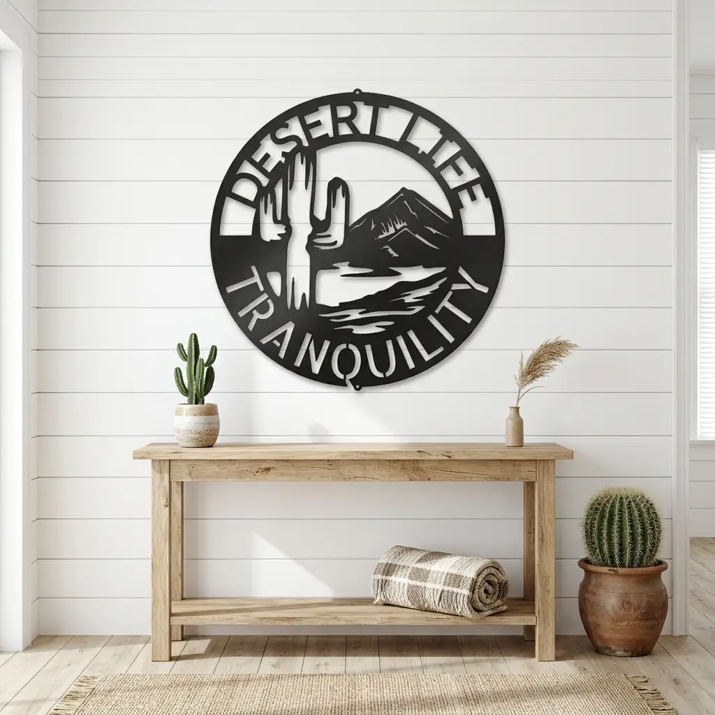 Desert Life Personalized Cactus Scene Indoor Outdoor Steel Wall Sign