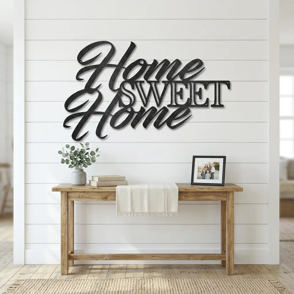 Home Sweet Home Metal Sign, Farmhouse Wall Decor, Script Wall Art, Rustic Home Decor, Housewarming Gift